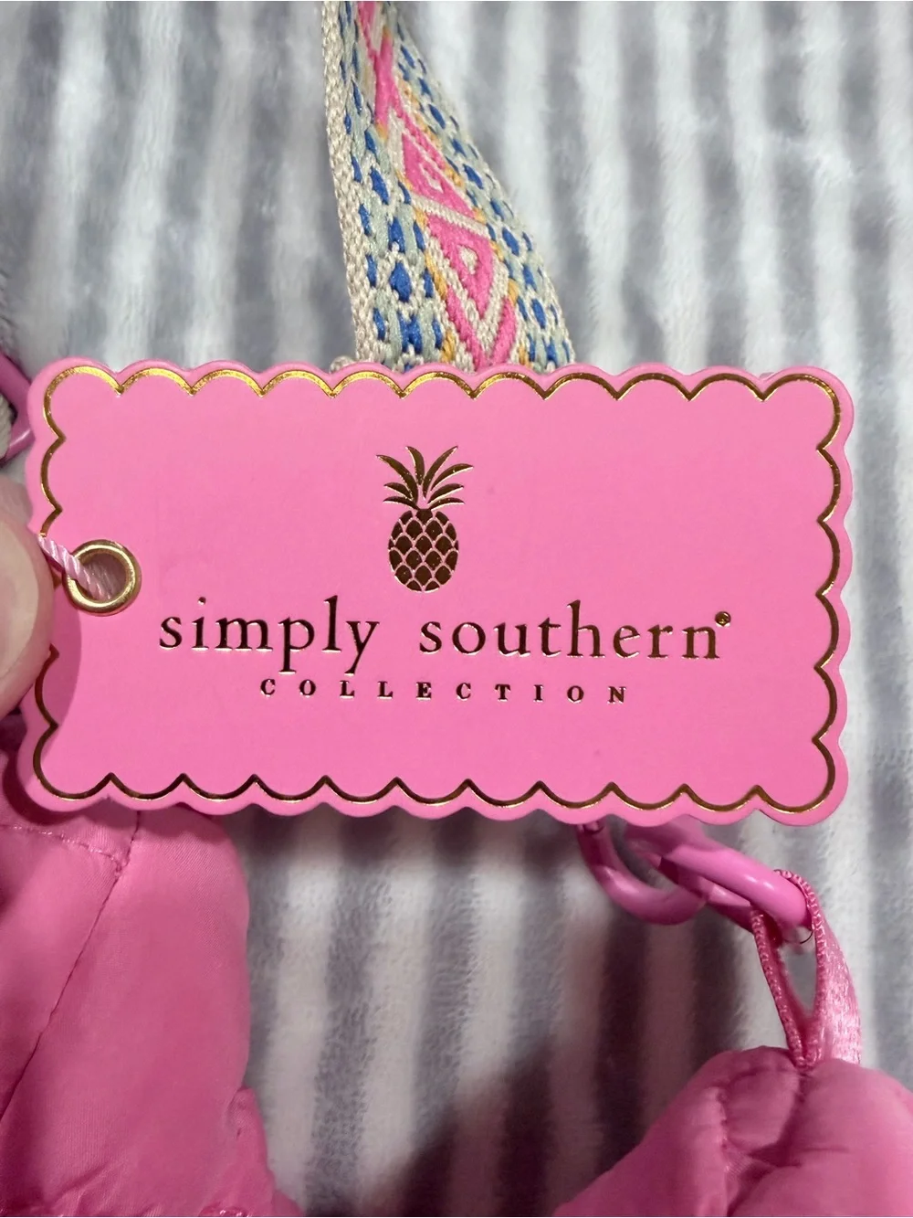 Simply Southern Pink Quilted Kids Crossbody Bag with Patterned Strap